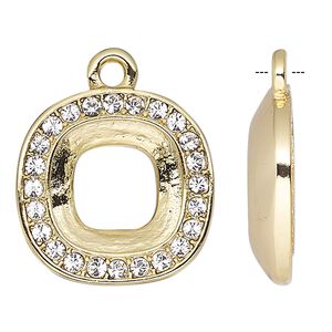Drop, Almost Instant Jewelry®, crystals and gold-plated "pewter" (zinc-based alloy), crystal clear, 15.5x15.5mm rounded square with 10x10mm cushion setting. Sold individually.