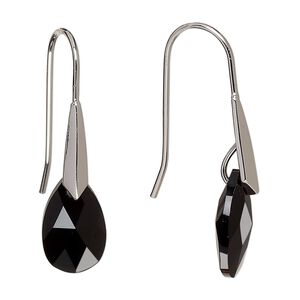 Earring, Everyday Jewelry™, Crystal Passions® and silver-plated "pewter", jet, 37mm fishhook with teardrop, 29 gauge. Sold per pair.