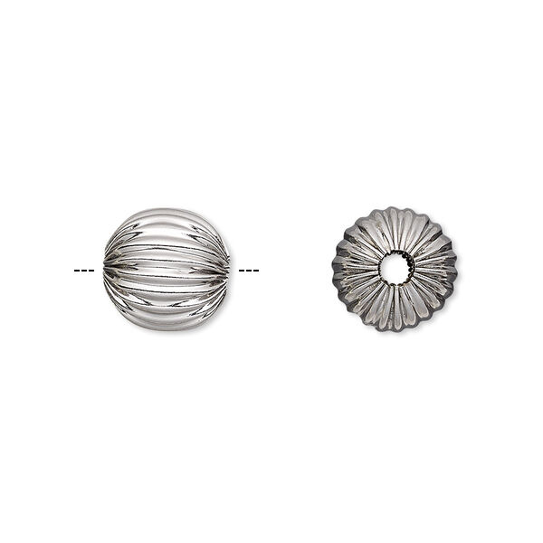 Bead, stainless steel, 10mm corrugated round. Sold per pkg of 10. image number 0