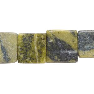 Yellow "turquoise" (serpentine with quartz) 1pkg1, flat square bead natural 15.5-16 inch 14x14mm-17x17mm