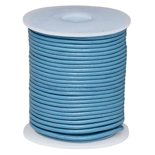 Cord, leather (dyed), turquoise blue, 2-2.2mm round. Sold per 25-yard spool. image number 0