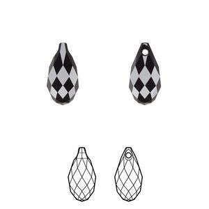 Briolette 24pk jet, Crystal Passions® 13x6.5mm pendant drop 6010
