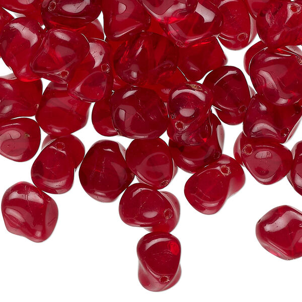 Bead, Czech pressed glass, translucent red, 9x8mm pinched round. Sold per 2-ounce pkg, approximately 85 beads. image number 0