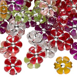 Bead mix, acrylic, mixed colors, 10x10mm flower. Sold per 75-gram pkg, approximately 200 beads.