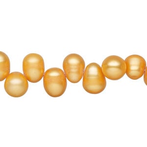 Freshwater pearl 1pkg1, top-drilled rice, 15 inch tangerine 8x7mm-10x8mm cultured
