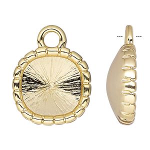Drop, Almost Instant Jewelry®, gold-plated "pewter" (zinc-based alloy), 13.5x13.5mm rounded square with rope edge and 10x10mm cushion setting. Sold individually.