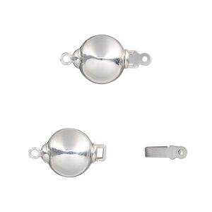 Clasp tab 1pkg1 sterling silver, 10mm ball, stainless steel 1-strand
