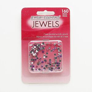 Flat back mix, acrylic, mixed colors, 3-3.2mm faceted round, SS12. Sold per pkg of 160.