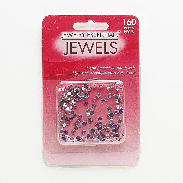 Flat back mix, acrylic, mixed colors, 3-3.2mm faceted round, SS12. Sold per pkg of 160. image number 0