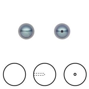 Pearl 1pkg4 iridescent Tahitian look, Crystal Passions® 8mm half-drilled round 5818