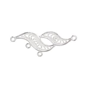 Drop, sterling silver, 27x11mm fancy filigree, 3 loops. Sold per pkg of 2.