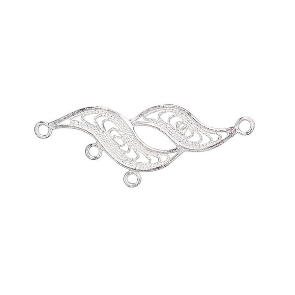 Drop, sterling silver, 27x11mm fancy filigree, 3 loops. Sold per pkg of 2. image number 0