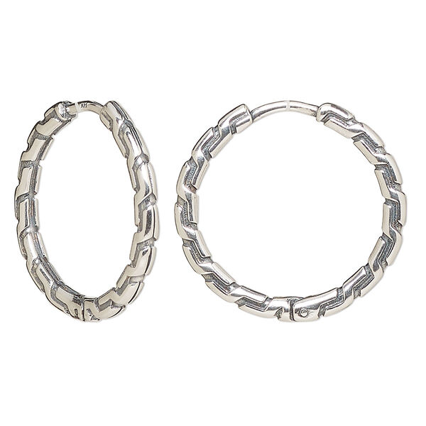 Earring, Create Compliments®, antiqued sterling silver, 24mm round hoop with endless-loop closure and chain link design. Sold per pair. image number 0