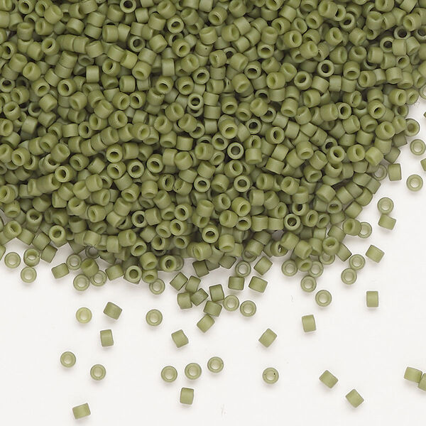 Seed bead, Delica®, glass, pkg/50g, #11 round, opaque matte glazed luster olive (DB-0391-1). image number 0