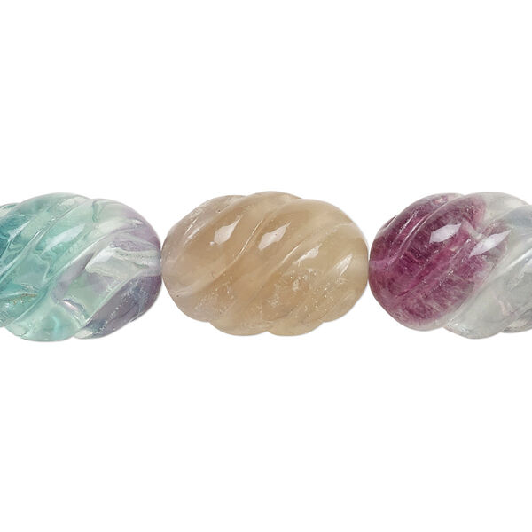 Bead, rainbow fluorite (natural), 16x12mm carved oval, A grade, Mohs hardness 4. Sold per 15-1/2" to 16" strand. image number 0