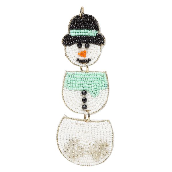 Focal 1pkg1 seed bead / felt, multicolored, 3-3/8x1-1/4 inch handmade snowman. image number 0