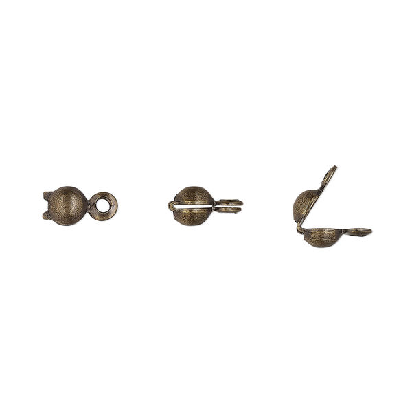 Bead tip, antique gold-plated brass, 6.5x3.5mm bottom clamp-on with 2 closed loops. Sold per pkg of 100. image number 0