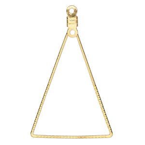 Beading hoop, gold-plated steel, 39.5x39.5x25mm single-sided open triangle with notched design and closed loop. Sold per pkg of 10.