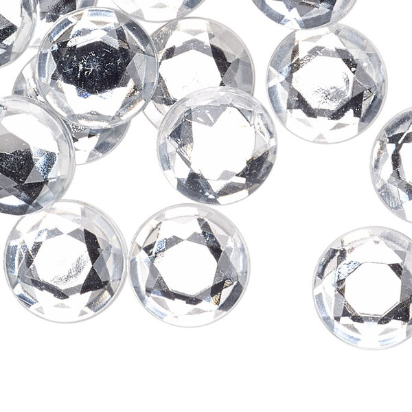 Rhinestone, acrylic, transparent clear, foil back, 13mm faceted round. Sold per pkg of 24. image number 0