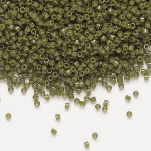 Seed bead, Delica®, glass, pkg/250g, #11 round, Duracoat® opaque outside dyed olive (DB-2357).