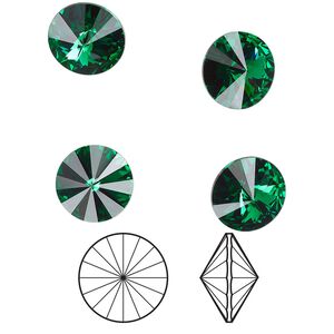 Chaton 144pk majestic green foil back, Swarovski® 12mm rivoli 1122