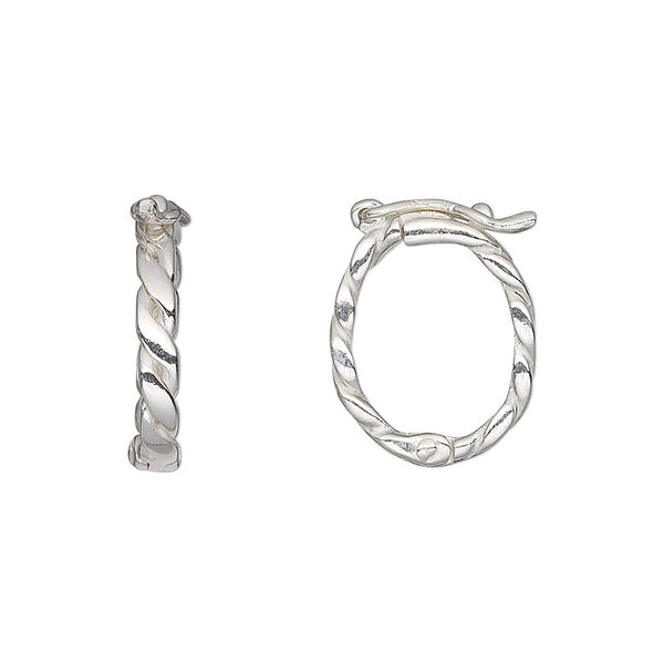 Clasp, JBB Findings, twister style with safety, sterling silver, 18x13.5mm hinged twist oval. Sold individually. image number 0