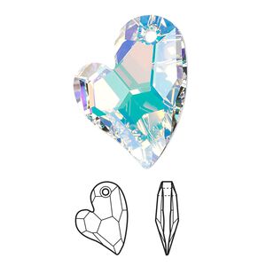 Drop 20pk crystal AB, Swarovski® 27x20mm pendant asymmetrical heart 6261