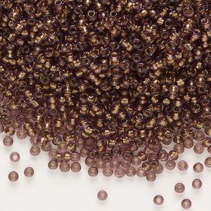 Seed bead, glass, pkg/50g, #10 rocaille, transparent color-lined bronze amethyst.