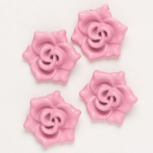 Charm, "pewter" (zinc-based alloy) and enamel, pink, 18x16mm flower with hidden loop. Sold per pkg of 4.
