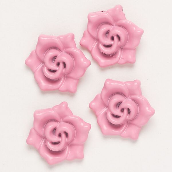Charm, "pewter" (zinc-based alloy) and enamel, pink, 18x16mm flower with hidden loop. Sold per pkg of 4. image number 0