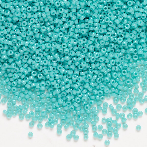 Seed bead, Miyuki, glass, pkg/35g, #15 rocaille, opaque turquoise green (RR-412). image number 0