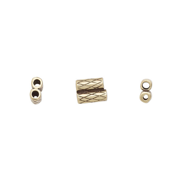 Clasp JBB Findings slide 1pkg1 brass, 7.5x6mm textured double-round tube, set of 2 antiqued image number 0