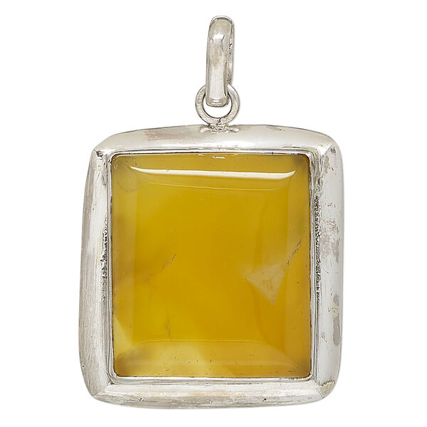 Pendant, golden chalcedony (dyed/heated) and sterling silver, 33x30mm rectangle. Sold individually. image number 0