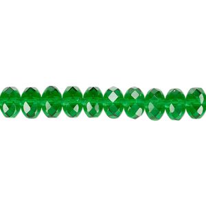 Bead, Czech fire-polished glass, emerald green, 7x5mm faceted rondelle. Sold per 15-1/2" to 16" strand.