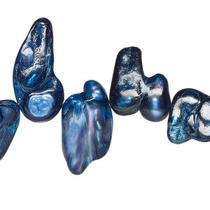 Pearl, cultured freshwater (dyed), dark blue, 10x7mm-23x13mm baroque with 0.4mm hole, D grade, Mohs hardness 2-1/2 to 4. Sold per 15-inch strand.