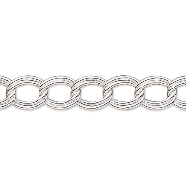 Chain, silver-plated steel, 8mm double curb. Sold per pkg of 5 feet. image number 0