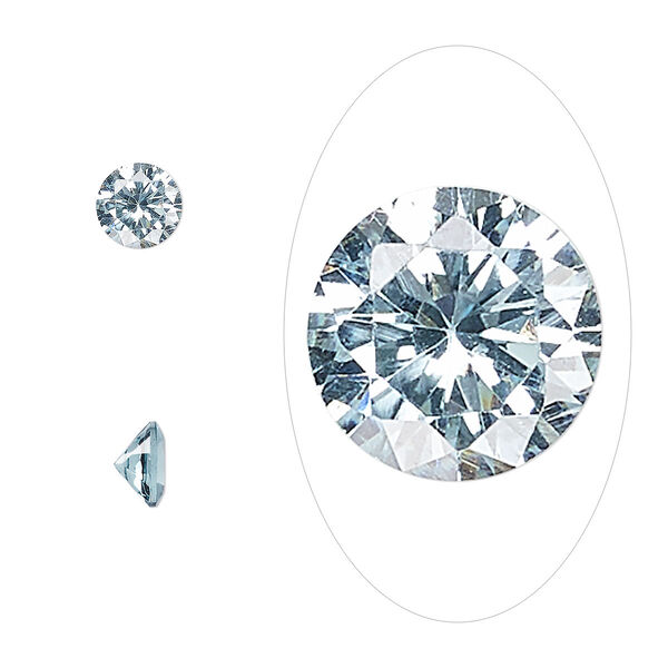 Gem, cubic zirconia, aqua blue, 6mm faceted round, Mohs hardness 8-1/2. Sold per pkg of 2. image number 0