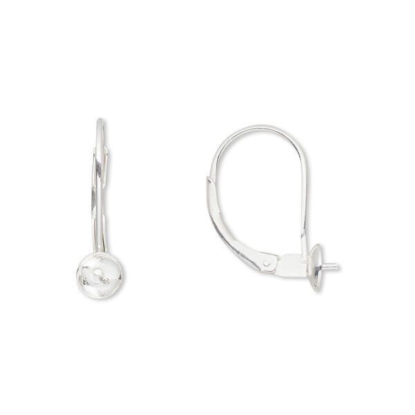 Ear wire, sterling silver-filled, 18mm leverback and 5mm cup with peg, fits 6-8mm half-drilled bead. Sold per pair. image number 0