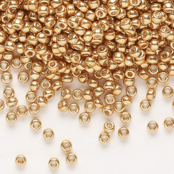 Seed bead, Miyuki, glass, pkg/50g, #8 rocaille, opaque galvanized yellow gold, (RR-1053). image number 0
