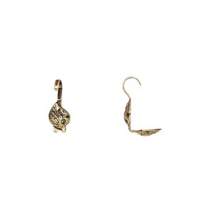 Bead tip, Hot Tips®, antique gold-plated brass, 9x5mm bottom clamp-on leaf with open loop. Sold per pkg of 100.