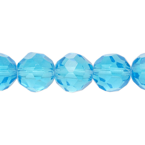 Bead, glass, translucent Capri blue, 12mm faceted round. Sold per 8-inch strand, approximately 15 beads. image number 0