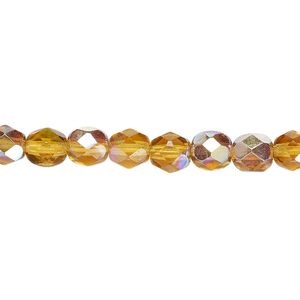 Bead, Czech fire-polished glass, translucent honey AB, 6mm faceted round. Sold per pkg of 1,200 (1 mass).