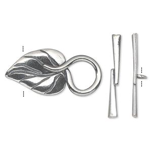 Clasp toggle 1pkg1 sterling silver, 27x13mm leaf, antiqued JBB Findings 1-strand