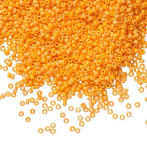 Seed bead, Miyuki, glass, pkg/35g, #15 rocaille, opaque matte rainbow mandarin orange, (RR-405FR).