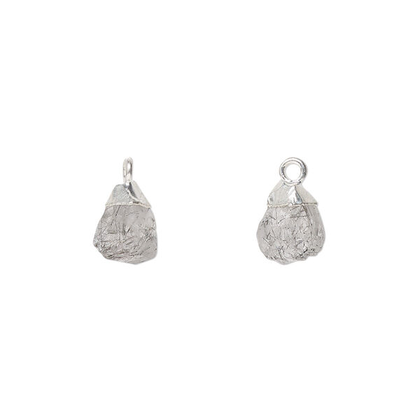 Drop, electro-coated tourmalinated quartz (natural) and sterling silver, 8x5mm-9x7mm hand-cut nugget, Mohs hardness 7. Sold individually. image number 0