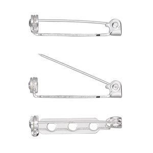 Pin back, silver-plated steel, 1-inch with locking bar. Sold per pkg of 500.