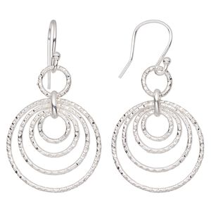 Earring, Create Compliments®, sterling silver, 44mm with diamond-cut 5-ring design and fishhook ear wire, 21 gauge. Sold per pair.