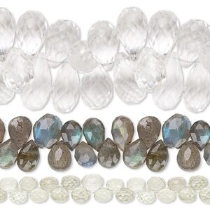 Multi-gemstone 1pkg3, hand-cut top-drilled faceted puffed flat teardrop bead 4 inch mix 6x6mm-23x14mm