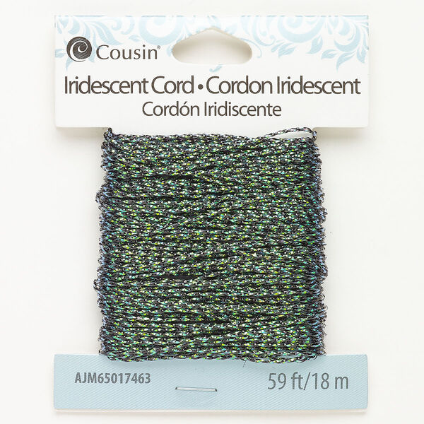 Cord nylon 1pk 1mm round, iridescent green black 18 meter image number 0