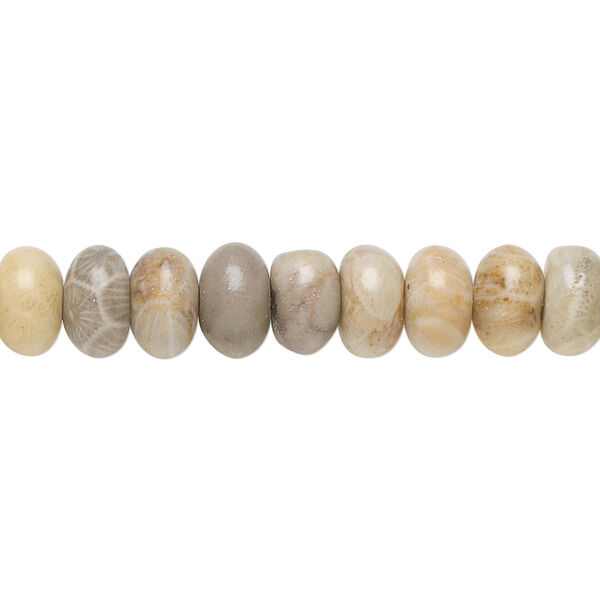 Bead, fossil coral (natural), 8x5mm rondelle, B grade, Mohs hardness 6-1/2 to 7. Sold per 15-1/2" to 16" strand. image number 0